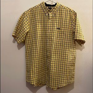 Chaps XL Men’s Yellow Checkered Short Sleeve Easy Care Button Down Shirt